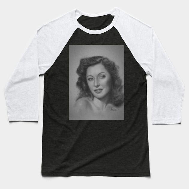 Barbara Stanwyck Baseball T-Shirt by jkarenart